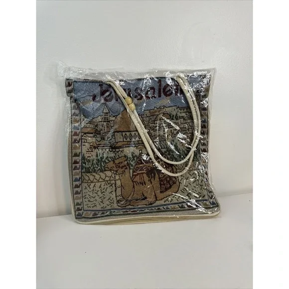 Jerusalem Tapestry Bag Laptop Tablet Handbag Expandable 14x14 Camel Old City
