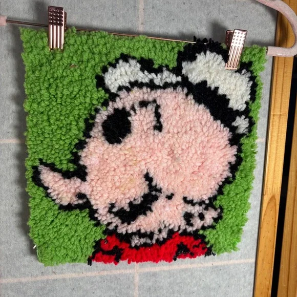 Vintage Popeye Cartoon Character Handmade Punch‎ Needle Rug Art Wall Hanging
