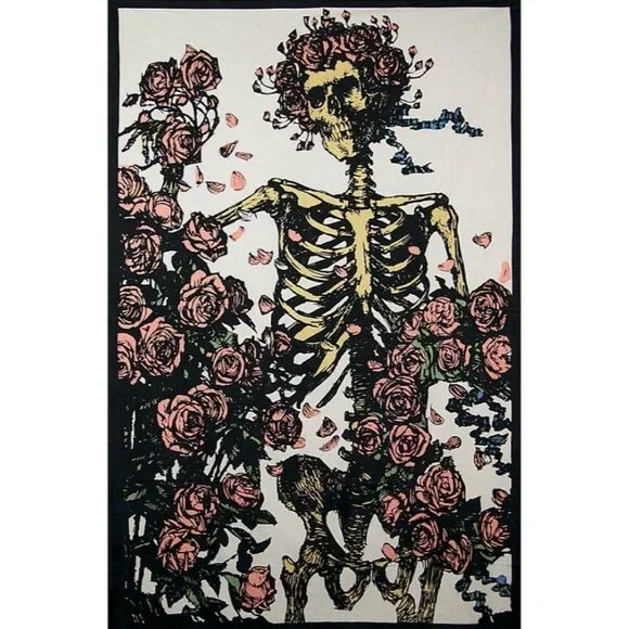 New Bertha Grateful Dead Faded Skeleton & Roses Wall Hanging Gift Tapestry 60x90