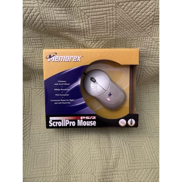 Vintage 2002 Memorex PS/2 ScrollPro Wired Computer Mouse Part # 3202 2382 New