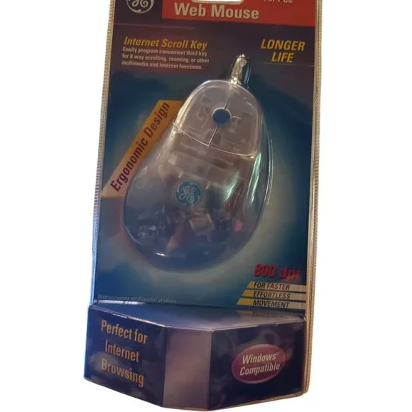 GE Web Mouse Clear Ergonomic 800 DPI Track Ball Mouse H097765 New Sealed