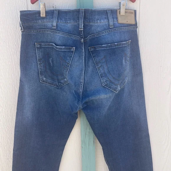 True Religion Men's Rocco Classic Slim Distressed Button Fly Jeans 38