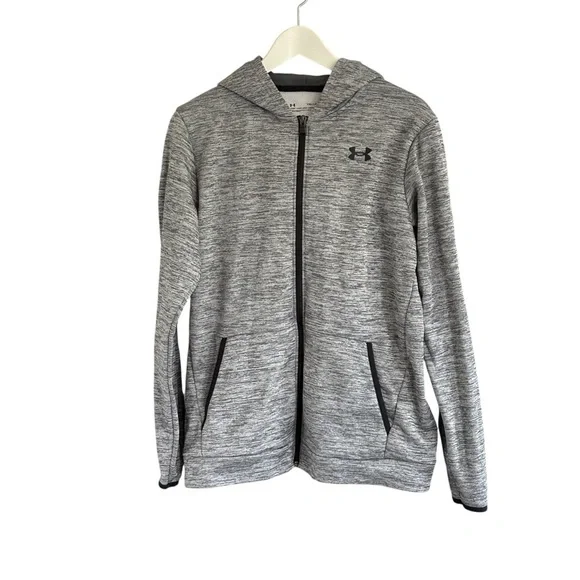 Under Armour Boys Full Zip Hoodie Grey Black Size XL