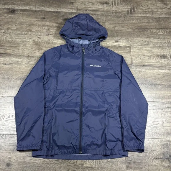 Columbia Jacket Unisex Kids Large Blue Hooded Full‎ Zip Windbreaker Lightweight
