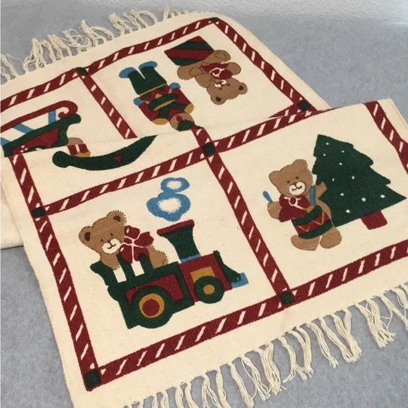 Christmas Fringe Rug Accent Decoration Holiday Bear