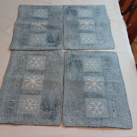 Christmas Blue Embroidery Snow Flake Placemats 4