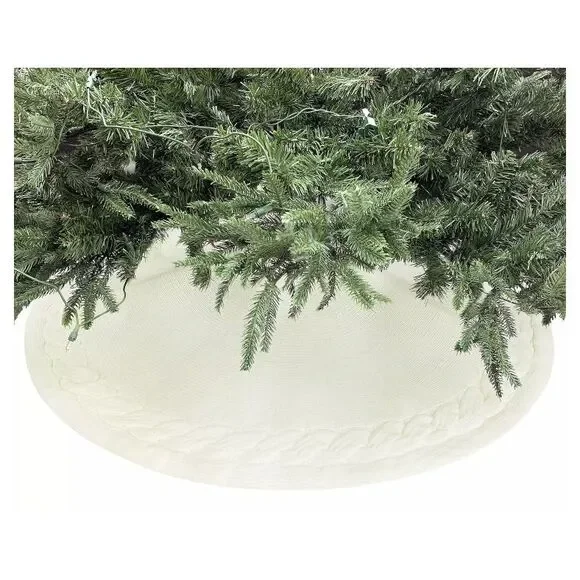 NEW Cable Knit Tree Skirt‎ White 48x48x1 Classic Holiday Christmas