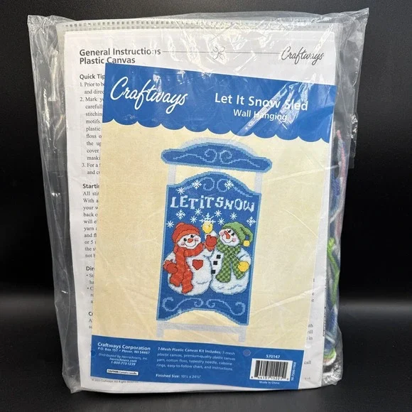 Christmas Needlepoint Kit Let It Snow Sled Wall Hanging~ 10 X 24