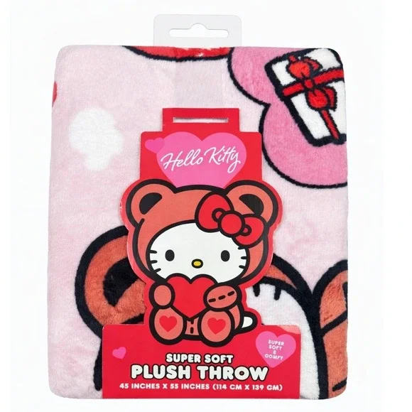 Hello Kitty Plush Throw Blanket 45x55 Bear Costume Pink Sanrio‎ New