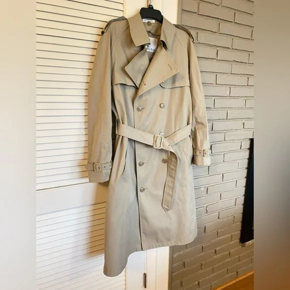 Vintage Classic Spring Men's Khaki Trench Coat with Belt 40R