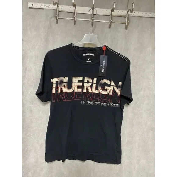 NWT True Religion Men Shirt XL Black Spell Out Retro Tee Hip Hop Skate‎ VTG Y2K