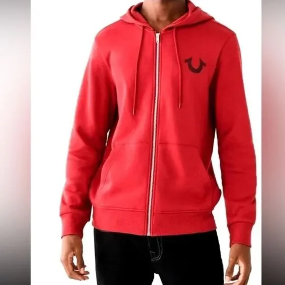 True Religion Red Dahlia Full Zip Up Hoodie Big Graphic Logo Buddha