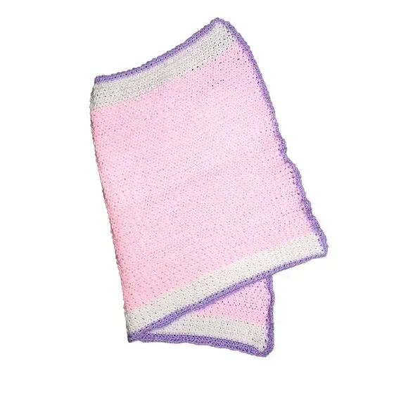 Baby Blanket Handmade Knit Lap Throw Pink Purple 40x30