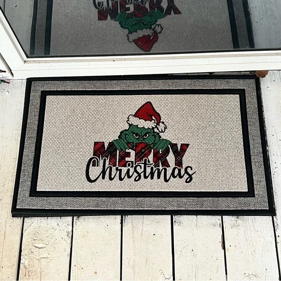 Handmade “Merry Christmas” Doormat – 18x30 Grinch Holiday Door Mat