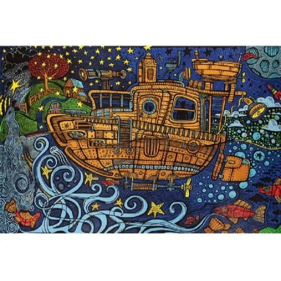 New 45x30 Steampunk Tugboat Tapestry Psychedelic Wall Hanging Decor Ocean Floor