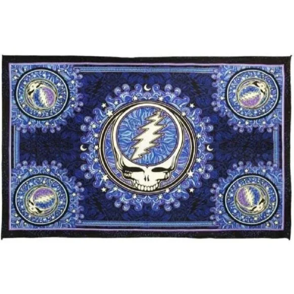 Grateful Dead Tapestry Blue Steal Your Face Gift Wall Hanging Mini New 45x30 3D