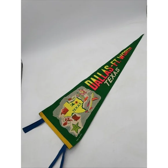 Vintage Felt Dallas Ft Worth, Texas Pennant Flag 26.5