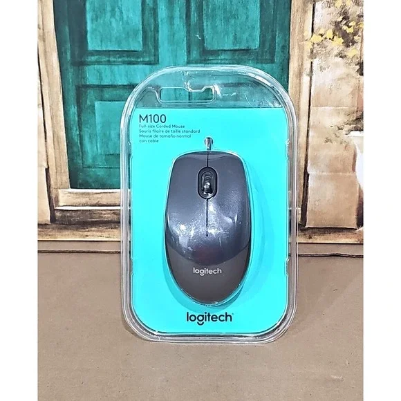 Logitech M100 Wired 3 button Optical Mouse Scroll USB Grey - Sealed