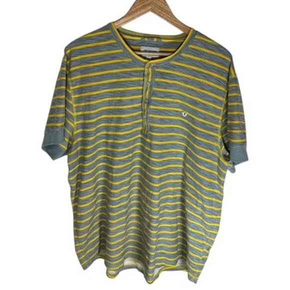 True Religion Shirt Mens XXXL Yellow Gray Henley
