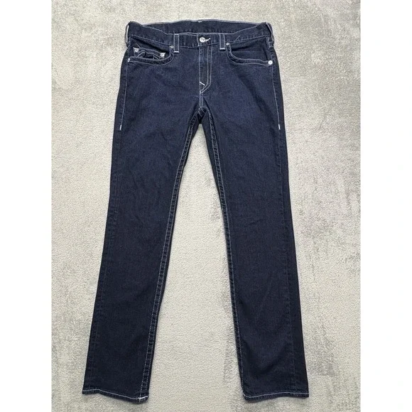 True Religion Jeans Mens Measured 37x33 Blue Slim No Flap SN‎ 2S Body Rinse