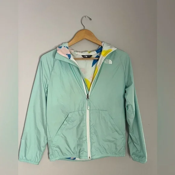 The North Face Jacket Youth Size Girls 14-16 Windbreaker Mint Green Floral