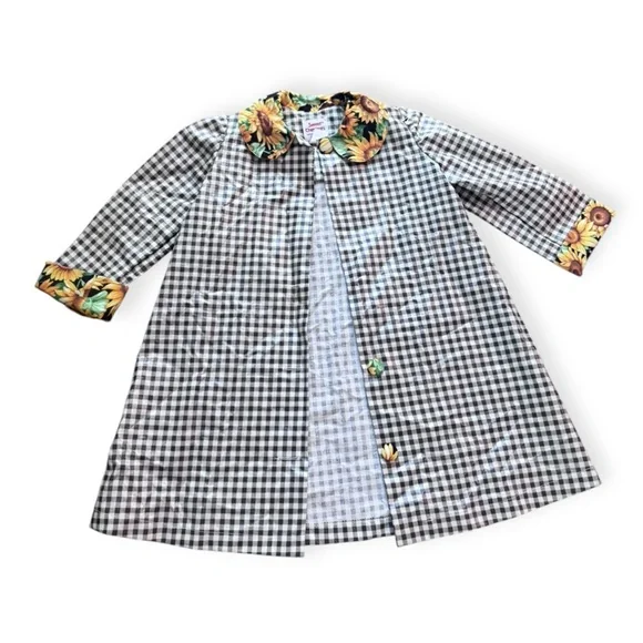 Vintage 90’s Girls Checkered Sunflower Rain Coat (Missing 2 Buttons)