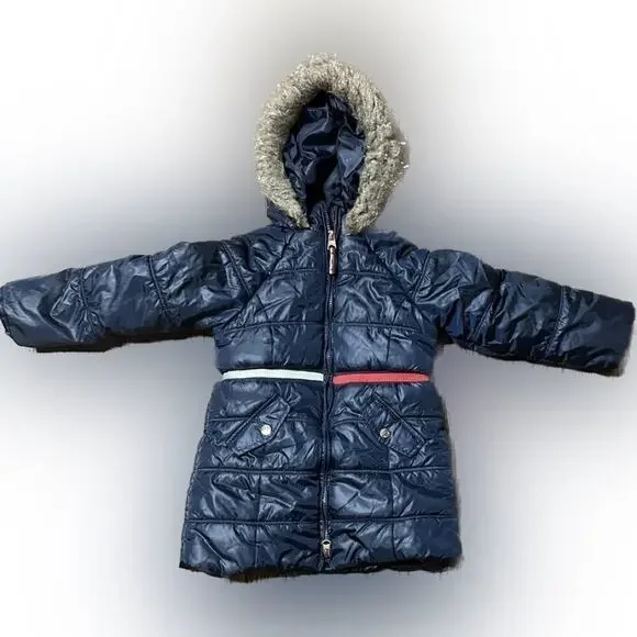 TOMMY HILFIGER GIRLS PUFFER WITH FUR HOOD SIZE 4T MINT