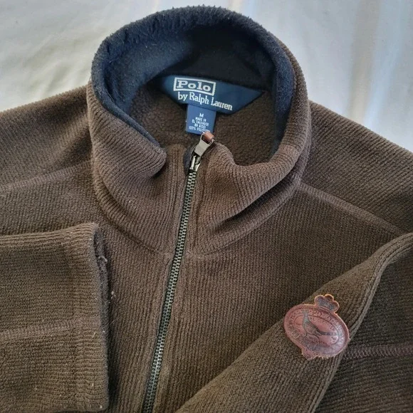Polo Ralph‎ Lauren Fleece Jacket Mens Medium Brown Heritage Vintage Pockets