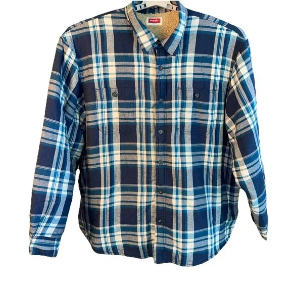 Wrangler‎ Sherpa Lined Plaid Flannel Shacket Men's Size 3XL Blue