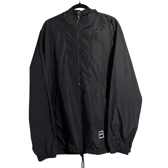 Ezekiel Windbreaker Anorak Mens XL Black Half Zip Hooded Lightweight Jacket