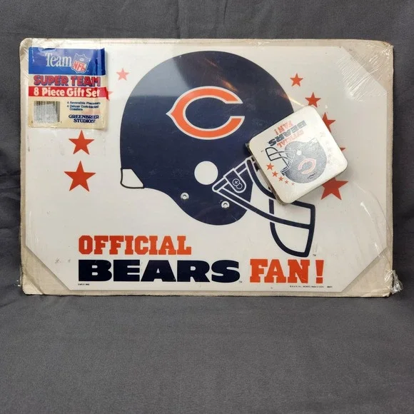 Vintage Chicago‎ Bears Placemats Coasters 8 Piece Gift Set NFL Football USA 90s