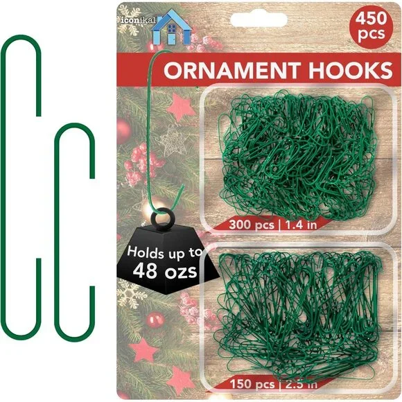 Durable Green Hooks for Christmas Trees – 450 Count Heavy-Duty Ornament Support
