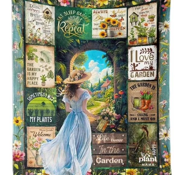 Nwt I Love My Garden Throw Blanlet 50x60