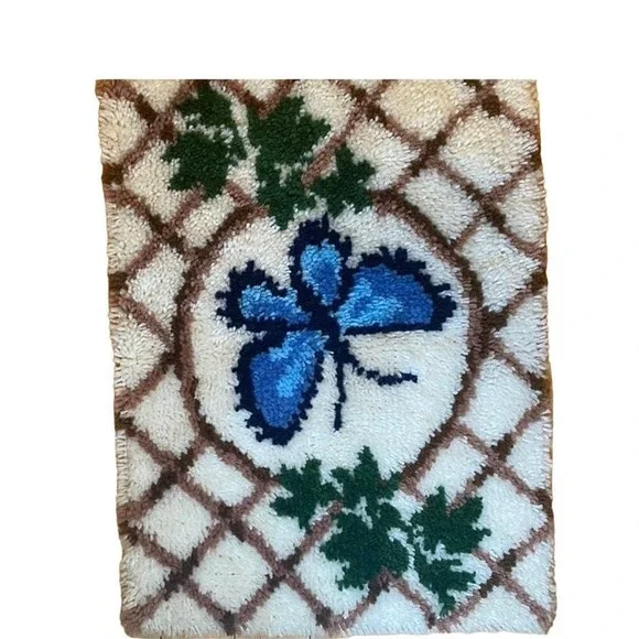 Vintage Handmade Butterfly Latch Hook rug/wall‎ hanging Butterfly 70s
