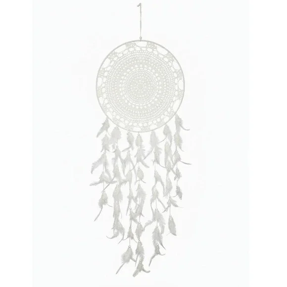 Boho Dream‎ Catcher White Lace Feathers Wall Hanging Decor 48 Inch