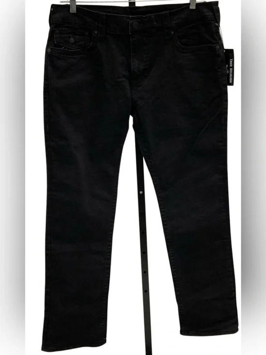 True Religion Black Ricky Flap Relaxed Straight Jeans 38 RN112790