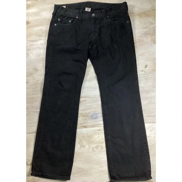 True Religion Bobby Black Straight Leg Jeans Mens 36 Made in USA TRM6288