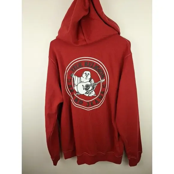 True Religion Horseshoe Graphic Logo Full Zip Red Hoodie Sweatshirt Size XL