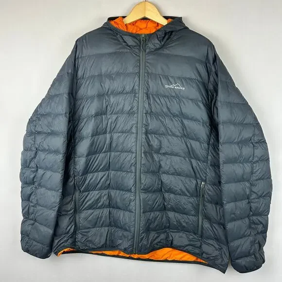 Eddie Bauer Down Puffer Jacket Gray/Orange Hooded Full Zip Men's Size XXL