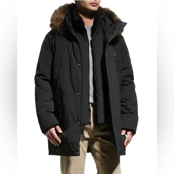 ANDREW MARC Ventura Lamb Fur-Lined & Faux Fur-Trimmed Parka in Black Men’s Sz S