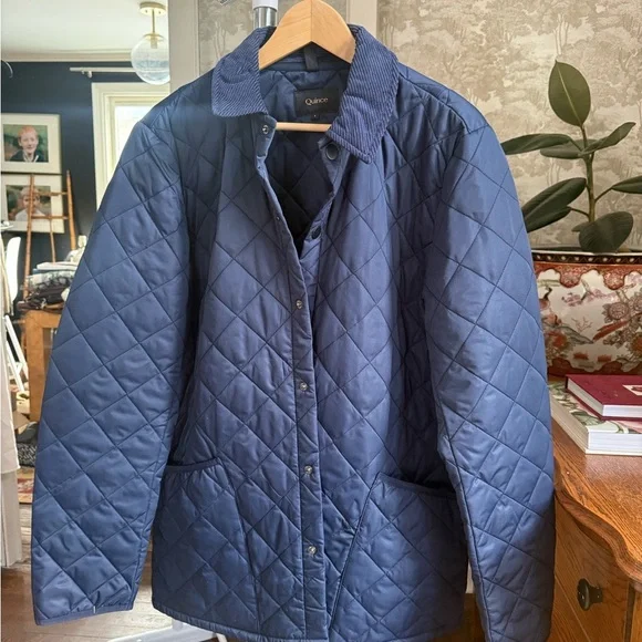 Quince Quilted Corduroy-Collar Jacket in Navy