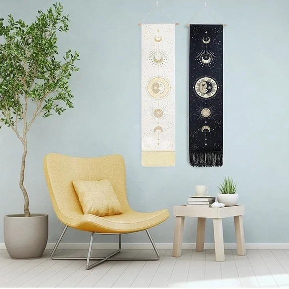 2 Pack Moon Phase Tapestry Sky Tapestry, Bohemian Black+White