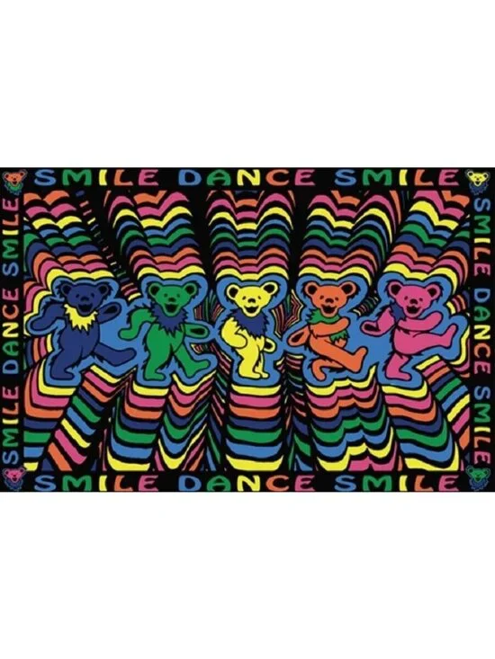 New Grateful Dead Smile & Dance Dancing Bears Wall Decor Gift Tapestry 86x54 NIP