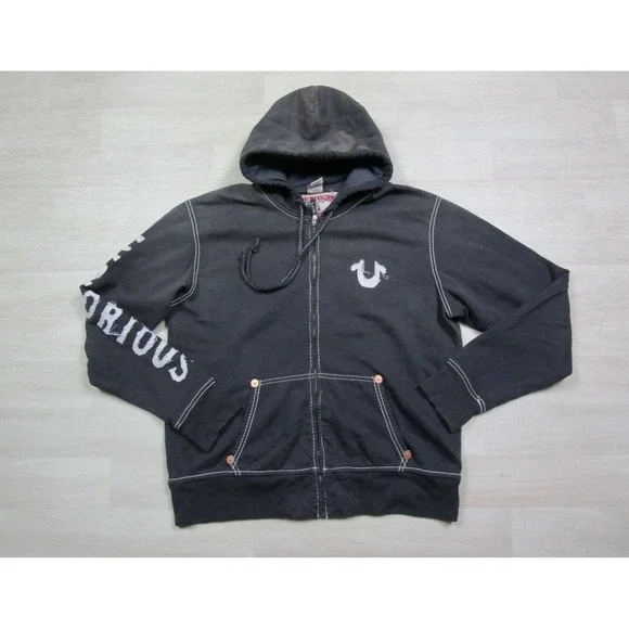 True Religion Men's Big T Hoodie 3XL Full Zip Vintage Y2K 