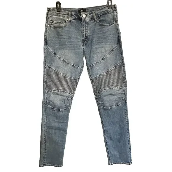 True Religion Rocco Jeans Moto Ribbed Denim Relaxed Skinny Mens‎ 34x32 New