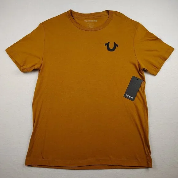 New True Religion Orange Crew Neck T Shirt Mens Large