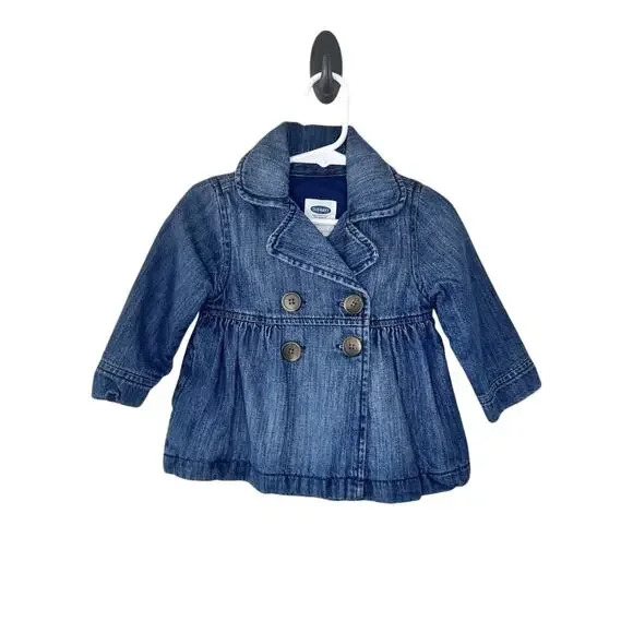 Old Navy Denim Peacoat Jacket, Blue, Cotton Blend, Double Breasted Toddler Girl