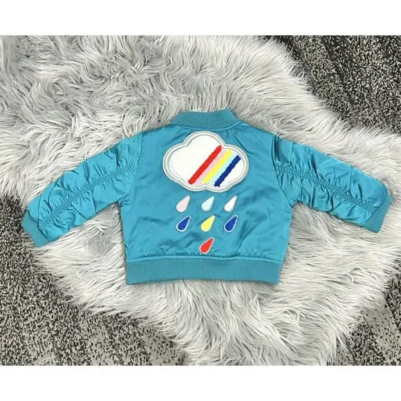 Cat & Jack Teal Bomber Jacket W/Rainbow Appliquéd‎ Back Size 12month
