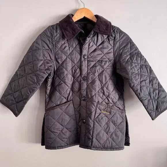 Barbour Liddesdale Quilted Jacket Corduroy Collar Brown Youth Kids Size Small