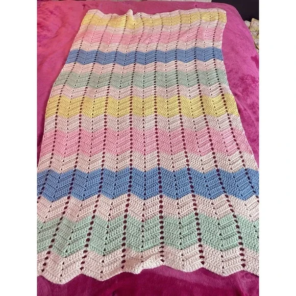 Handmade‎ Multicolor Pastels Crochet Afghan Granny Square Baby Blanket 54
